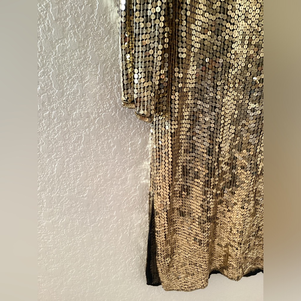 Vintage Gold Black Sequin Silk Dress Flapper - Picture 6 of 8